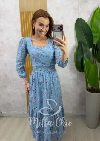 Milla Chic - Vestido Rebeca em tricoline - Azul