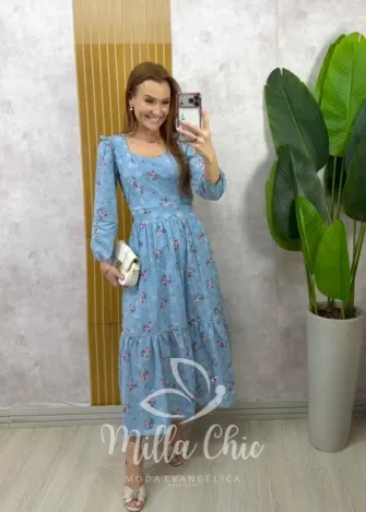 Milla Chic – Vestido Rebeca em tricoline – Azul Milla Chic - Vestido Rebeca em tricoline - Azul