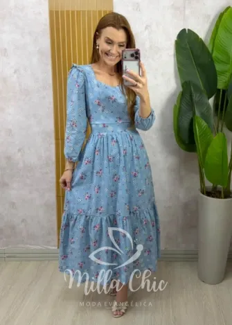 Milla Chic - Vestido Rebeca em tricoline - Azul
