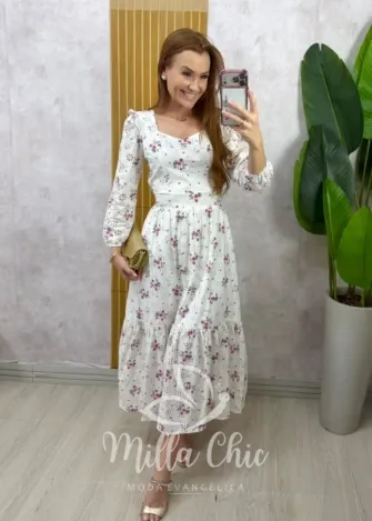 Milla Chic - Vestido Rebeca em tricoline - Branco