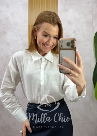 Milla Chic - Camisa Samanta 100% Linho - Branca