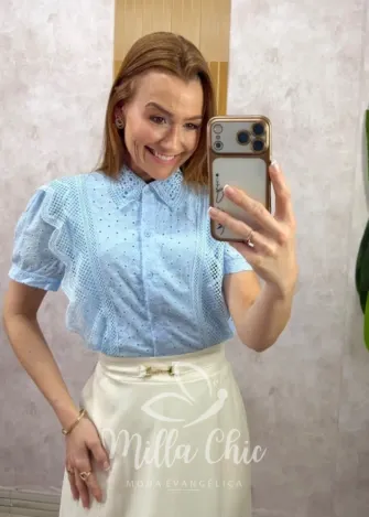 Milla Chic - Camisa Tatiane em Lese - Azul