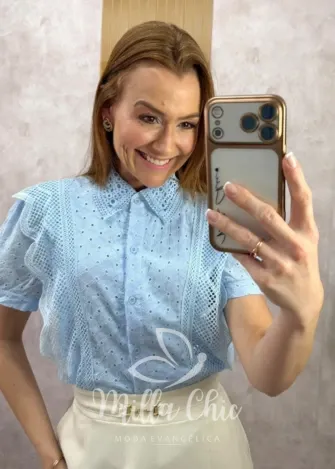 Milla Chic - Camisa Tatiane em Lese - Azul