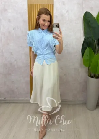 Milla Chic - Camisa Tatiane em Lese - Azul