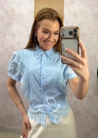 Milla Chic - Camisa Tatiane em Lese - Azul