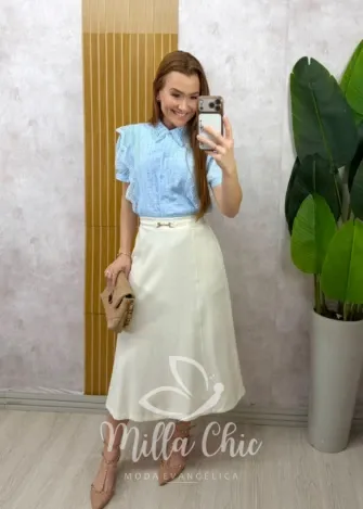 Milla Chic - Camisa Tatiane em Lese - Azul