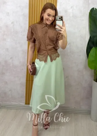 Milla Chic - Camisa Tatiane em Lese - Marrom