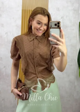 Milla Chic - Camisa Tatiane em Lese - Marrom