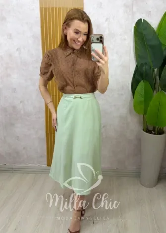 Milla Chic - Camisa Tatiane em Lese - Marrom