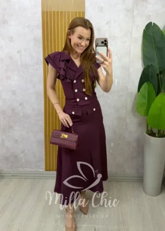 Milla Chic - Conjunto Paula – Alfaiataria Twill - Bordô