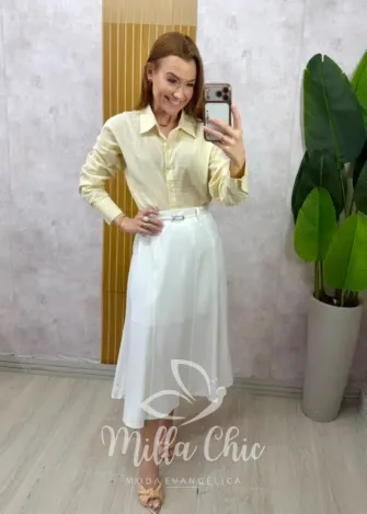 Milla Chic - Saia Gerusa Alfaiataria com Cinto e Lenço - Branca