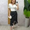 Milla Chic - Saia Jeans Cibele  — Midi Preta Estonada