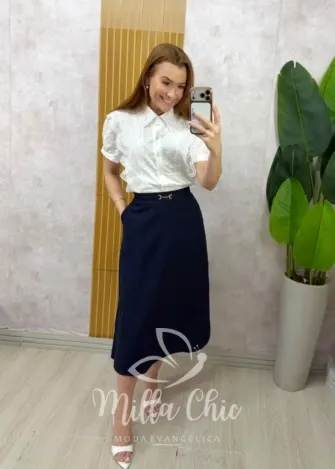 Milla Chic - Saia Naiara em Linho - Azul