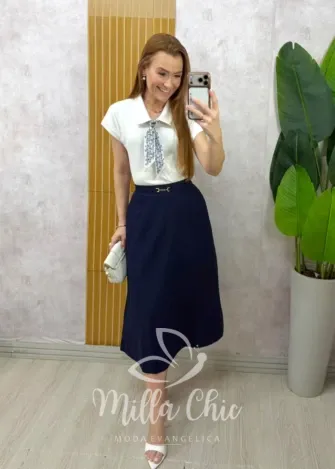 Milla Chic - Saia Naiara em Linho - Azul
