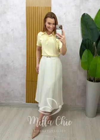 Milla Chic - Saia Naiara em Linho - Azul (cópia)