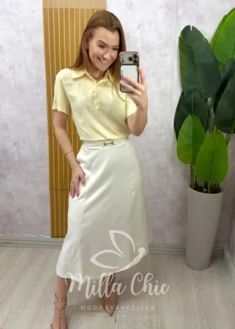 Milla Chic - Saia Naiara em Linho - Azul (cópia)