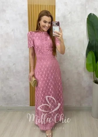 Milla Chic - Vestido Antonella em Guipper - Rosa
