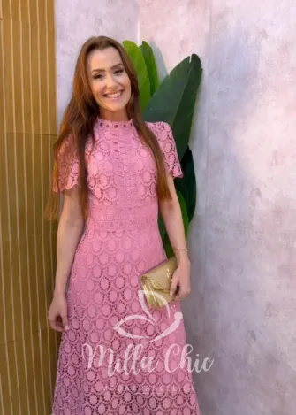 Milla Chic - Vestido Antonella em Guipper - Rosa