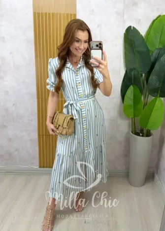Milla Chic - Vestido Chemise Cleide - Azul