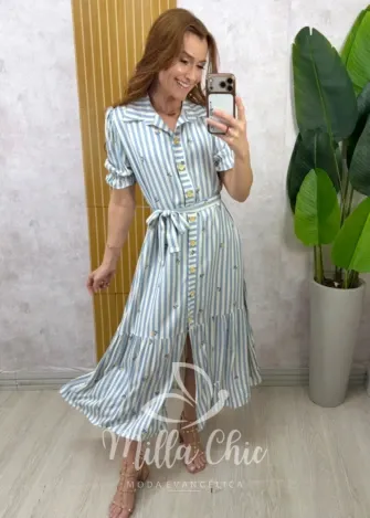 Milla Chic - Vestido Chemise Cleide - Azul