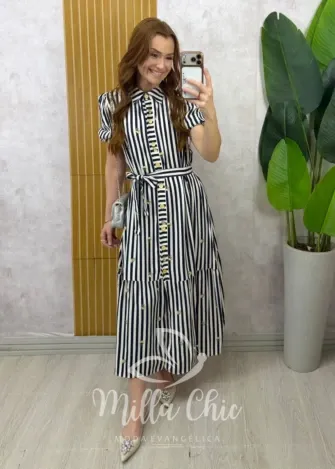 Milla Chic - Vestido Chemise Cleide - Azul Marinho