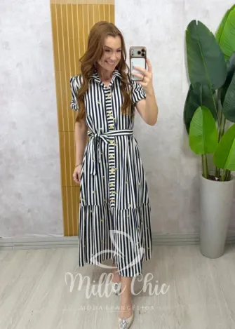 Milla Chic - Vestido Chemise Cleide - Azul Marinho