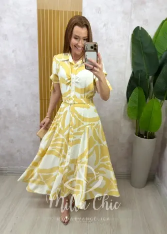 Milla Chic – Vestido Diana — Chemise em Rayon com Cinto – Amarelo Manteiga Milla Chic - Vestido Diana — Chemise em Rayon com Cinto - Amarelo Manteiga