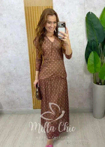 Milla Chic - Vestido Genebra em tule póa - Marrom