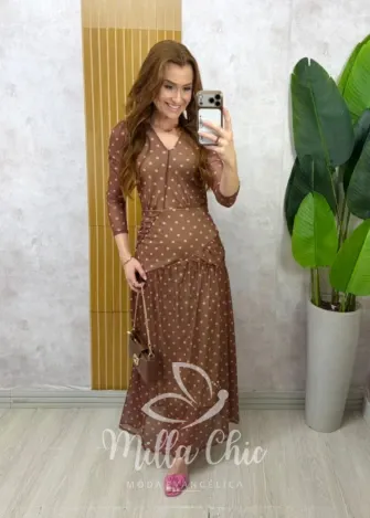 Milla Chic – Vestido Genebra em tule póa – Marrom Milla Chic - Vestido Genebra em tule póa - Marrom