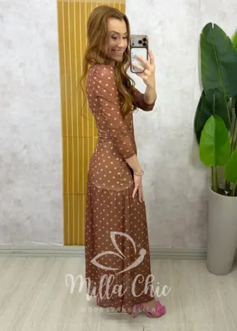 Milla Chic - Vestido Genebra em tule póa - Marrom
