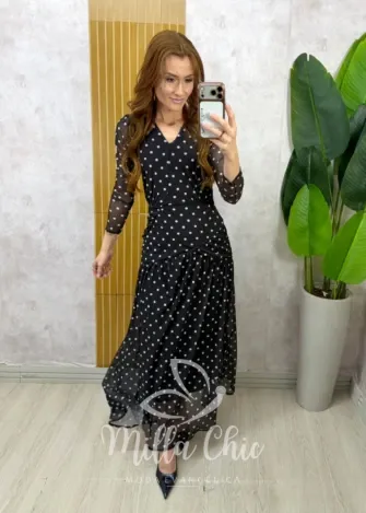 Milla Chic - Vestido Genebra em tule póa - Preto