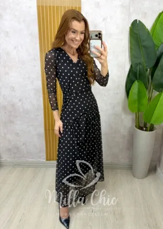 Milla Chic - Vestido Genebra em tule póa - Preto