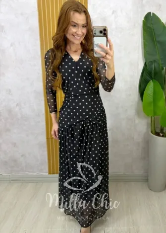 Milla Chic - Vestido Genebra em tule póa - Preto