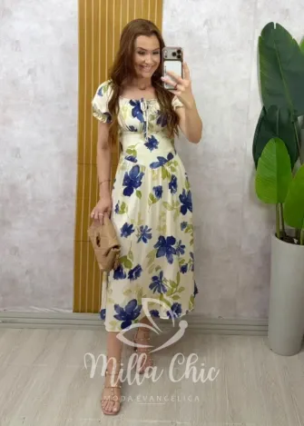 Milla Chic - Vestido Greta em viscosarja - Azul
