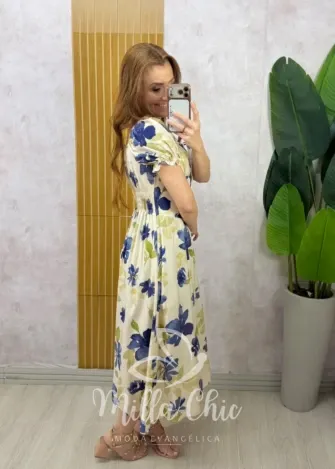 Milla Chic - Vestido Greta em viscosarja - Azul