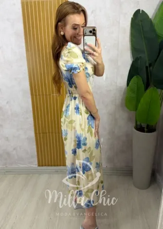 Milla Chic - Vestido Greta em viscosarja - Azul (cópia)