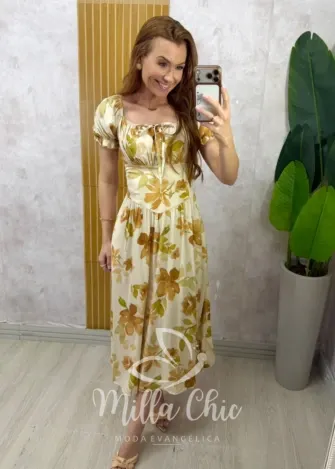 Milla Chic - Vestido Greta em viscosarja - Bege