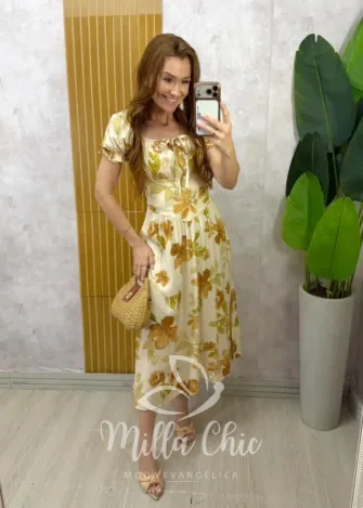 Milla Chic - Vestido Greta em viscosarja - Bege