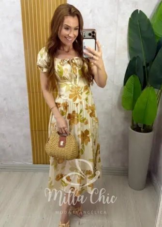 Milla Chic - Vestido Greta em viscosarja - Bege