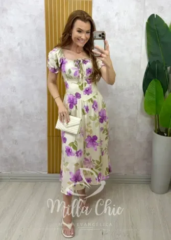Milla Chic - Vestido Greta em viscosarja - Lilás