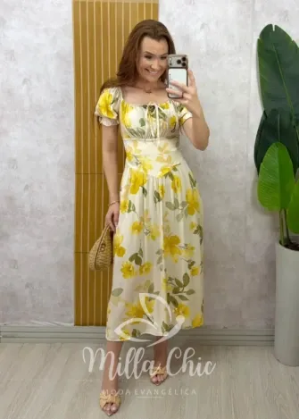 Milla Chic - Vestido Greta em viscosarja - Manteiga