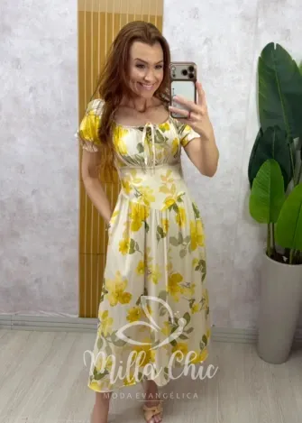 Milla Chic - Vestido Greta em viscosarja - Manteiga