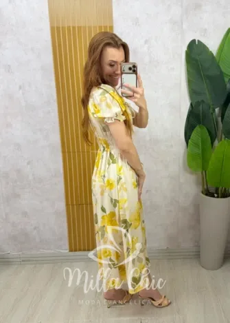 Milla Chic - Vestido Greta em viscosarja - Manteiga