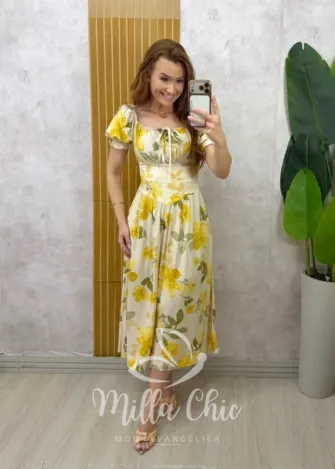 Milla Chic - Vestido Greta em viscosarja - Manteiga