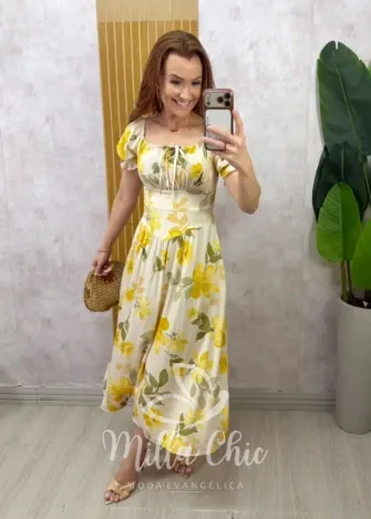 Milla Chic - Vestido Greta em viscosarja - Manteiga
