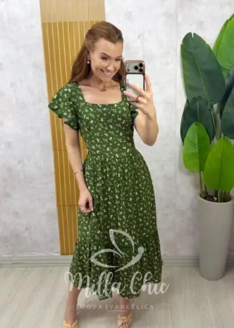 Milla Chic - Vestido Larissa em Viscolinho - Verde