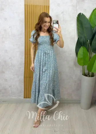 Milla Chic - Vestido Marcela em Viscolinho - Azul