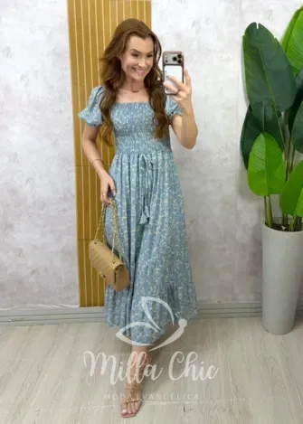 Milla Chic - Vestido Marcela em Viscolinho - Azul