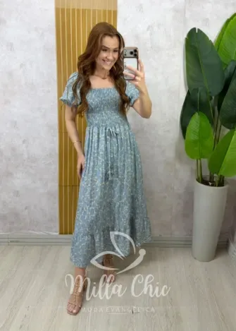 Milla Chic - Vestido Marcela em Viscolinho - Azul
