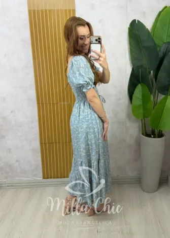 Milla Chic - Vestido Marcela em Viscolinho - Azul